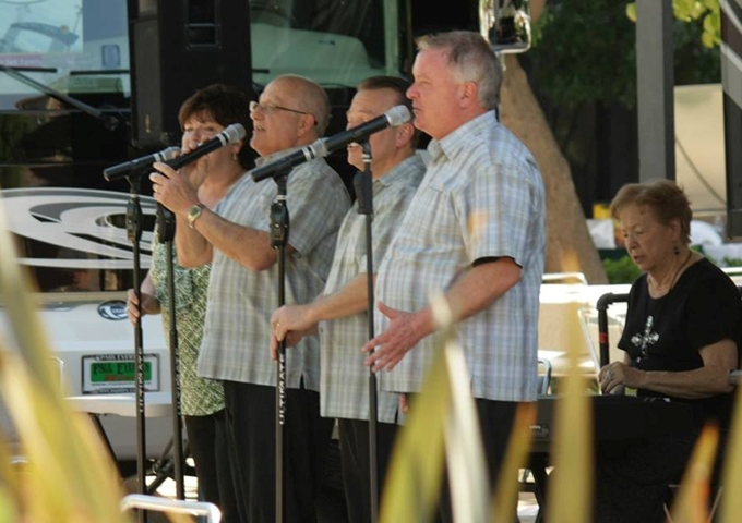 Outside for a courtyard concert.