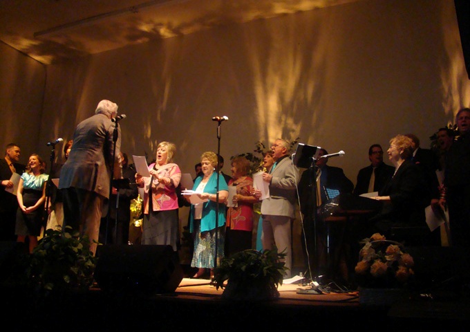 The finale. All the Spring Sing artists gather to sing hymns led by Pastor Dick Hilleary